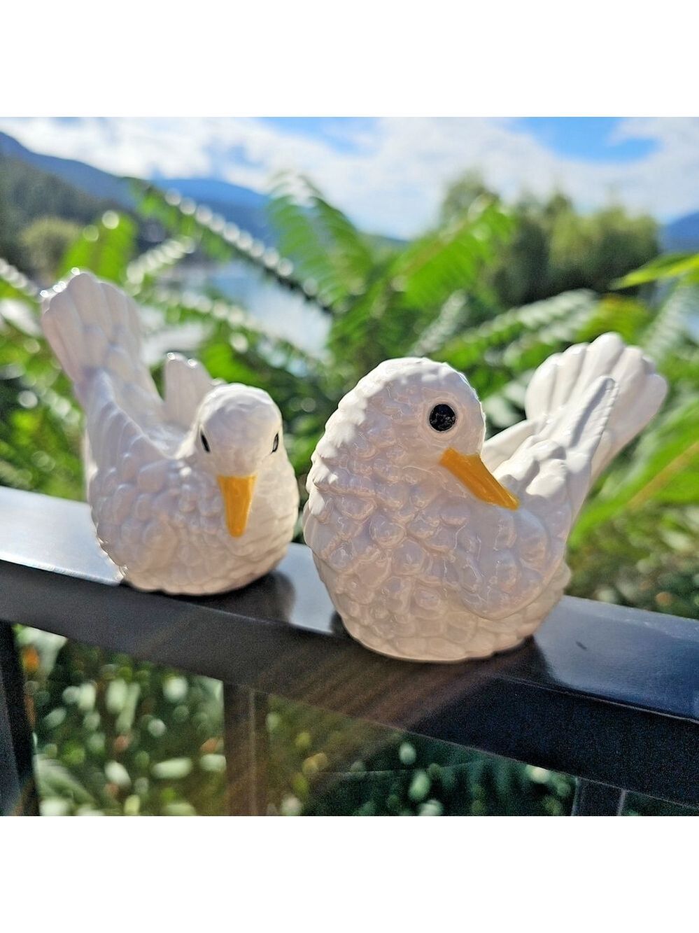 Vintage Ceramic White Love Birds Figurines Seagull Babies Beach Lake House Decor